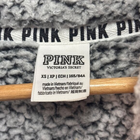 Victorias Secret Pink Gray Sherpa Quarter-Zip Pullover Hoodie XS - Picture 4 of 6